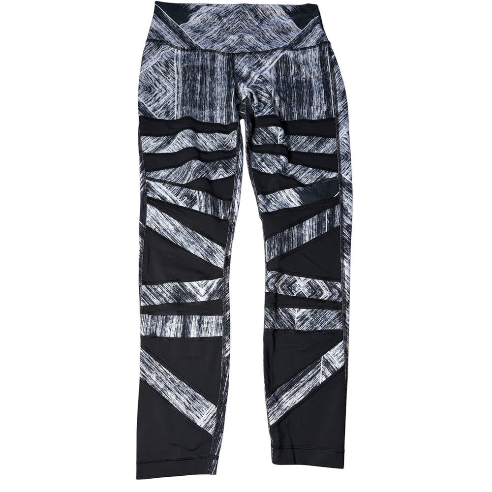 Lululemon High Times Pant Mesh Parallel Stripe Black White Yoga Leggings Size 6‎